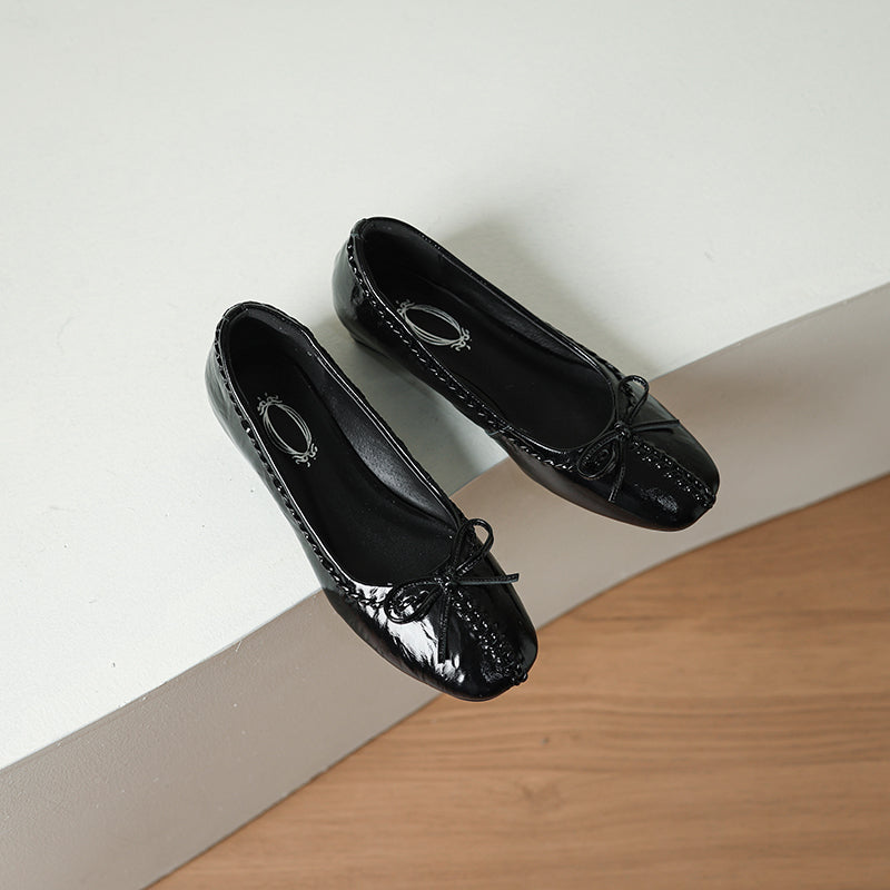 TinaCus Women's Ballet Flats Genuine Leather Handmade Square Toe Daily Casual Shoes with Bow