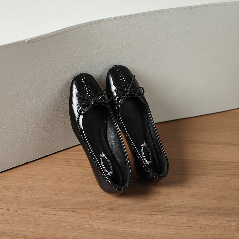 TinaCus Women's Ballet Flats Genuine Leather Handmade Square Toe Daily Casual Shoes with Bow