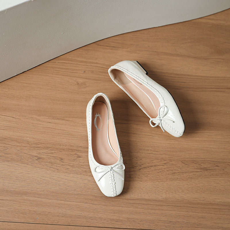 TinaCus Women's Ballet Flats Genuine Leather Handmade Square Toe Daily Casual Shoes with Bow