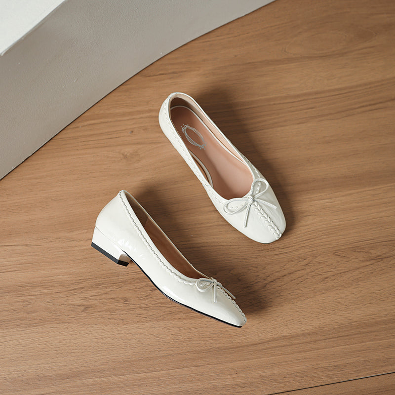 TinaCus Women's Ballet Flats Genuine Leather Handmade Square Toe Daily Casual Shoes with Bow