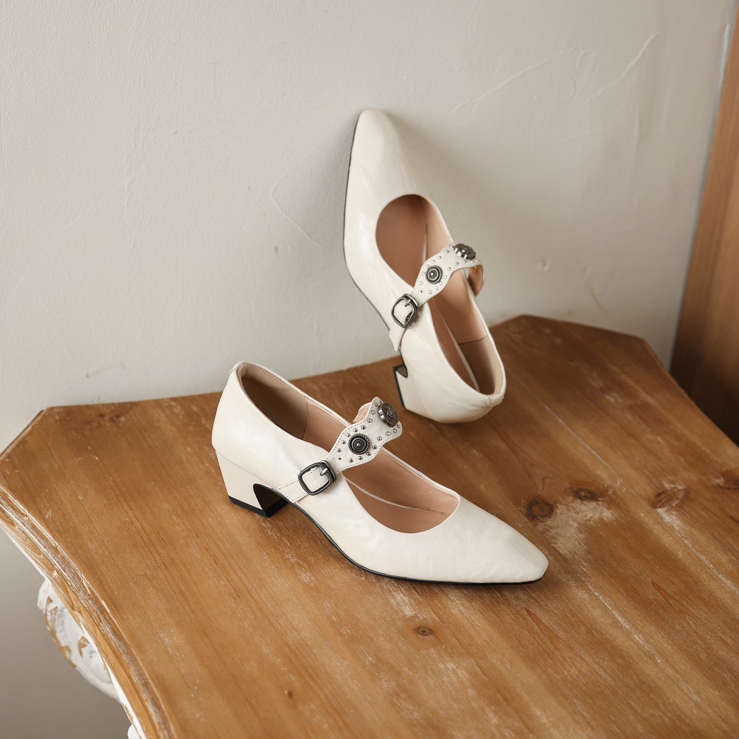 TinaCus Women's Mary Jane Handmade Genuine Leather Square Toe Strap Buckle Chunky Heel Dress Pumps Shoes