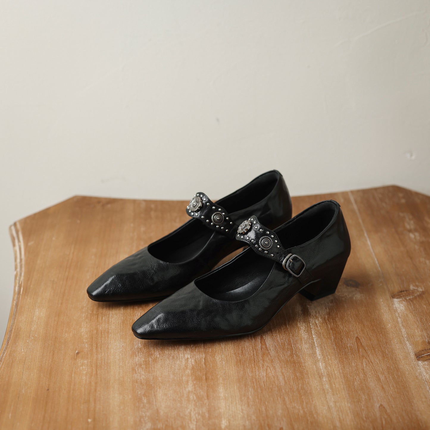 TinaCus Women's Mary Jane Handmade Genuine Leather Square Toe Strap Buckle Chunky Heel Dress Pumps Shoes