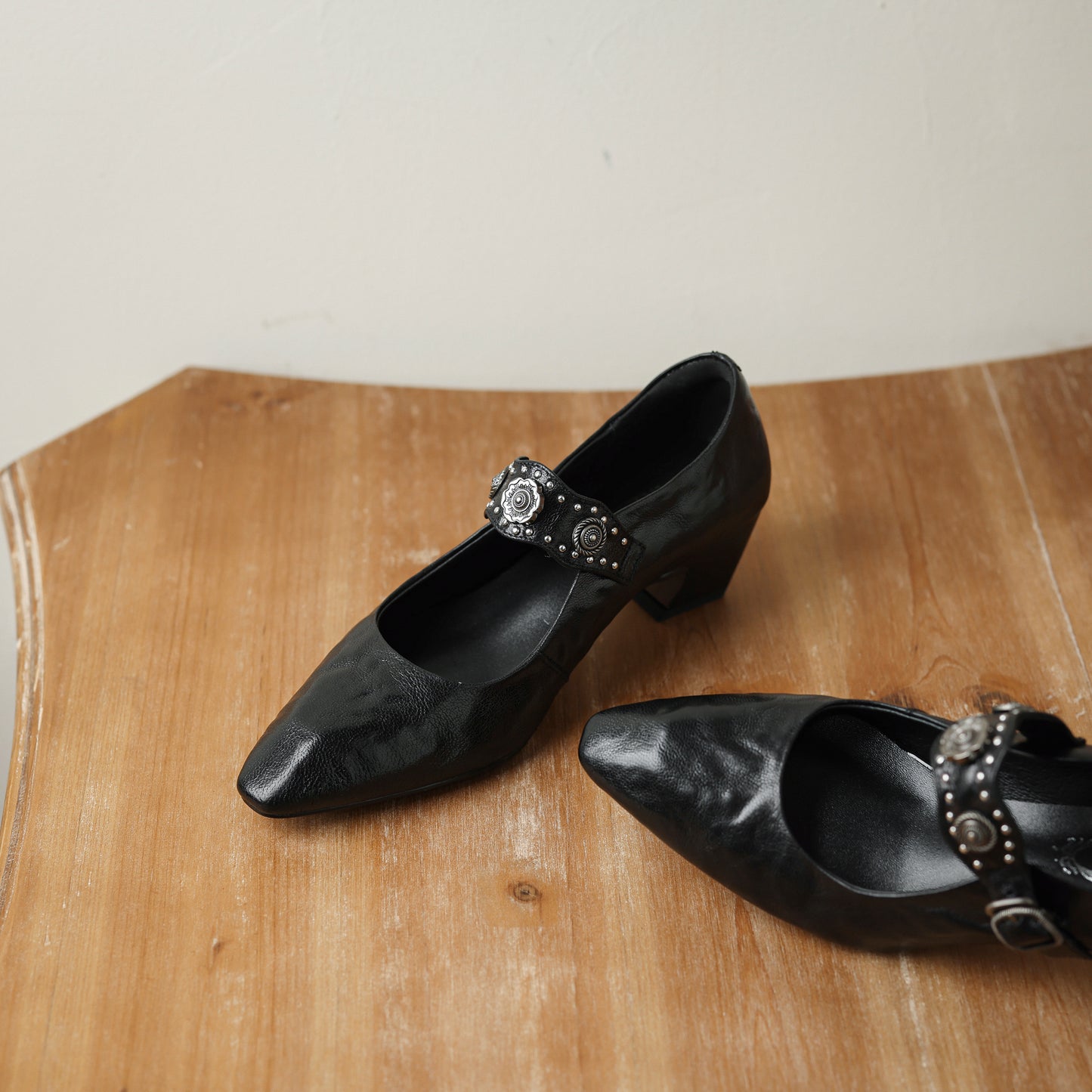 TinaCus Women's Mary Jane Handmade Genuine Leather Square Toe Strap Buckle Chunky Heel Dress Pumps Shoes