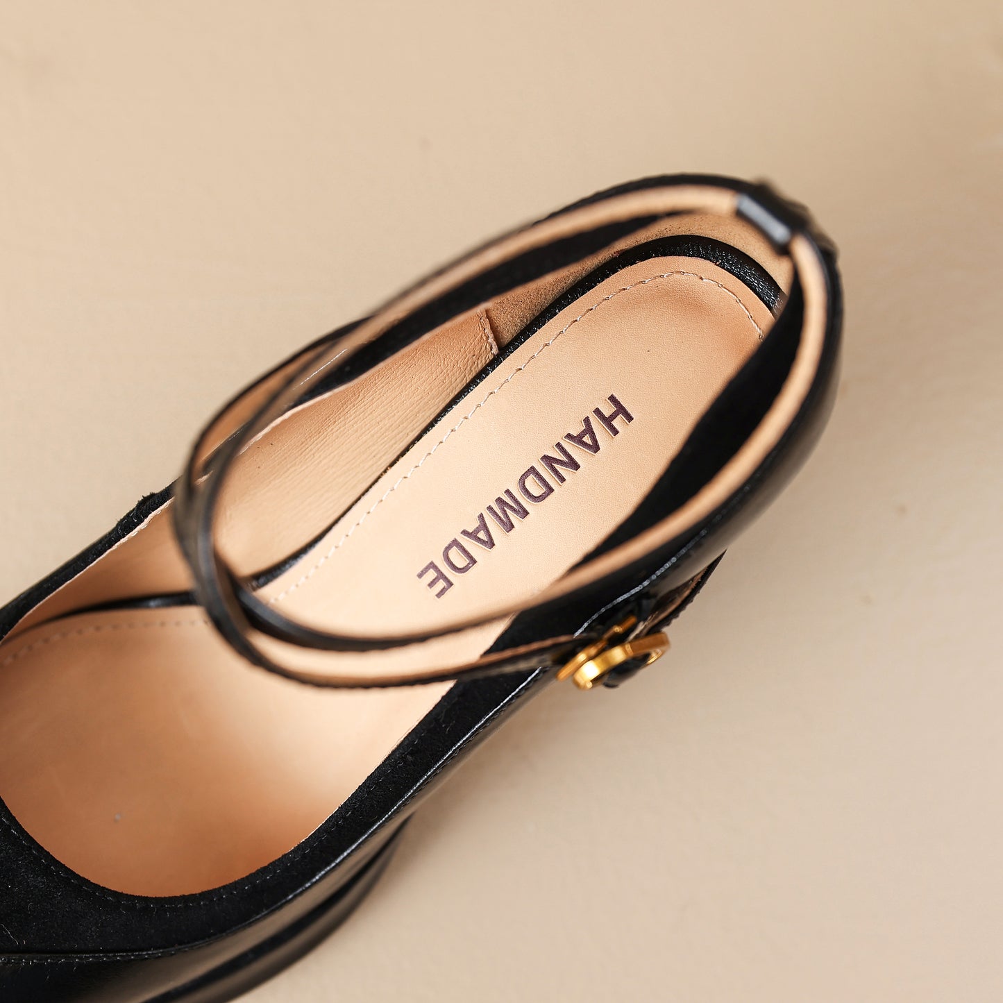 TinaCus Handmade Women's Genuine Leather Ankle Strap Patchwork Square Toe Pumps