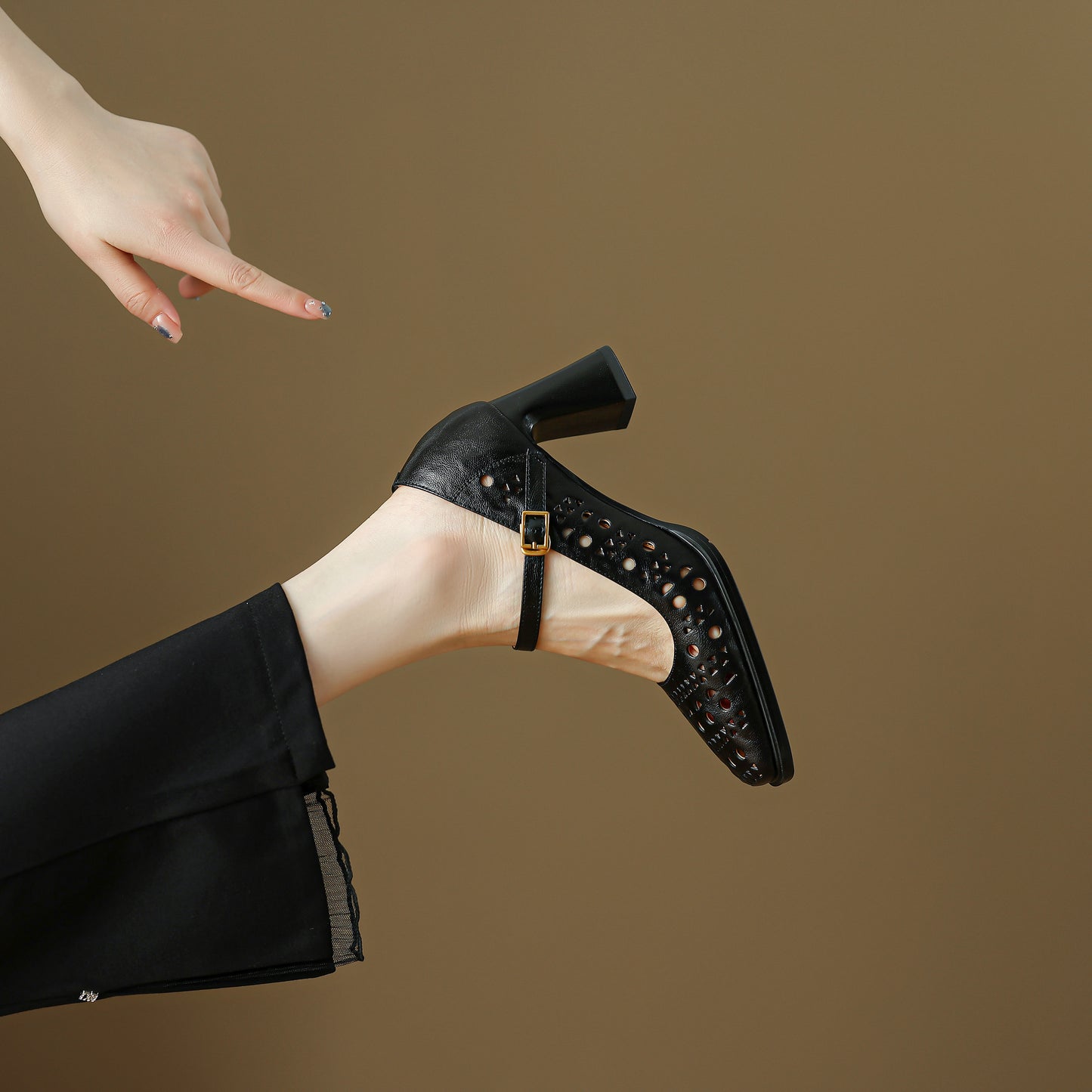 TinaCus Handmade Women's Genuine Leather Breathable Square Toe Mary Jane Pumps Shoes