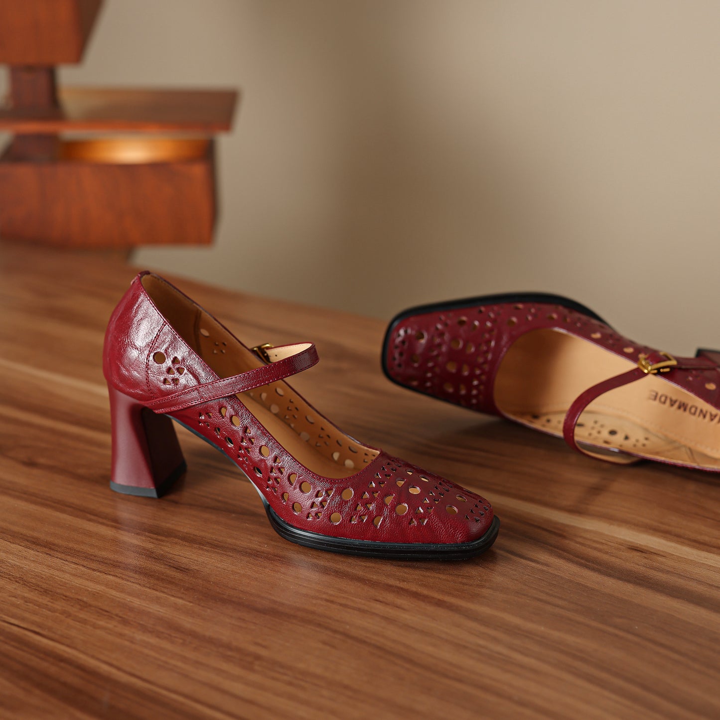 TinaCus Handmade Women's Genuine Leather Breathable Square Toe Mary Jane Pumps Shoes