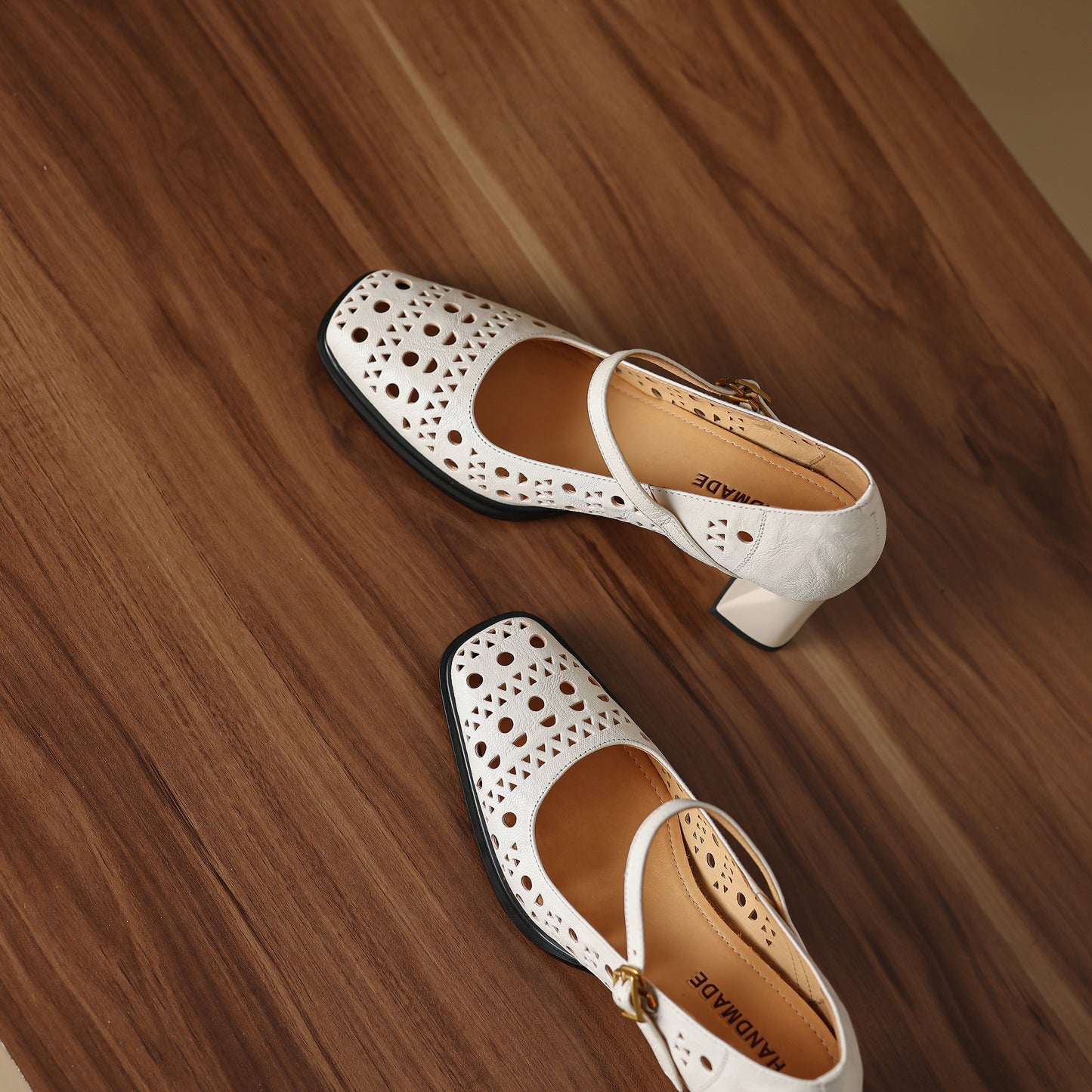 TinaCus Handmade Women's Genuine Leather Breathable Square Toe Mary Jane Pumps Shoes