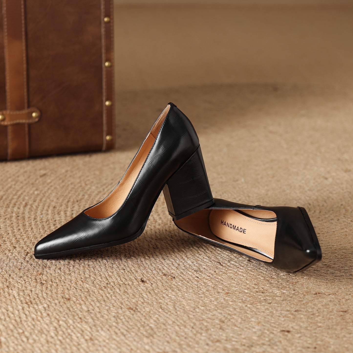 TinaCus Handmade Women's Genuine Leather Pointed Toe Office Ladies Classic Pumps Shoes