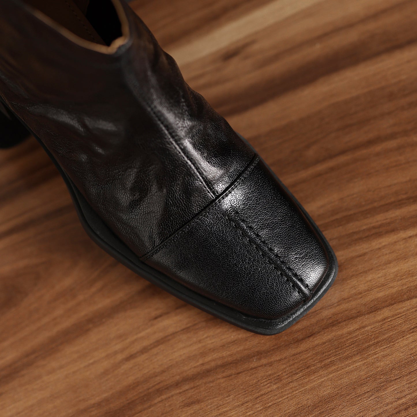 TinaCus Women's Ankle Booties Handmade Genuine Leather Back Zipper Square Toe Stacked Heel Dress Casual