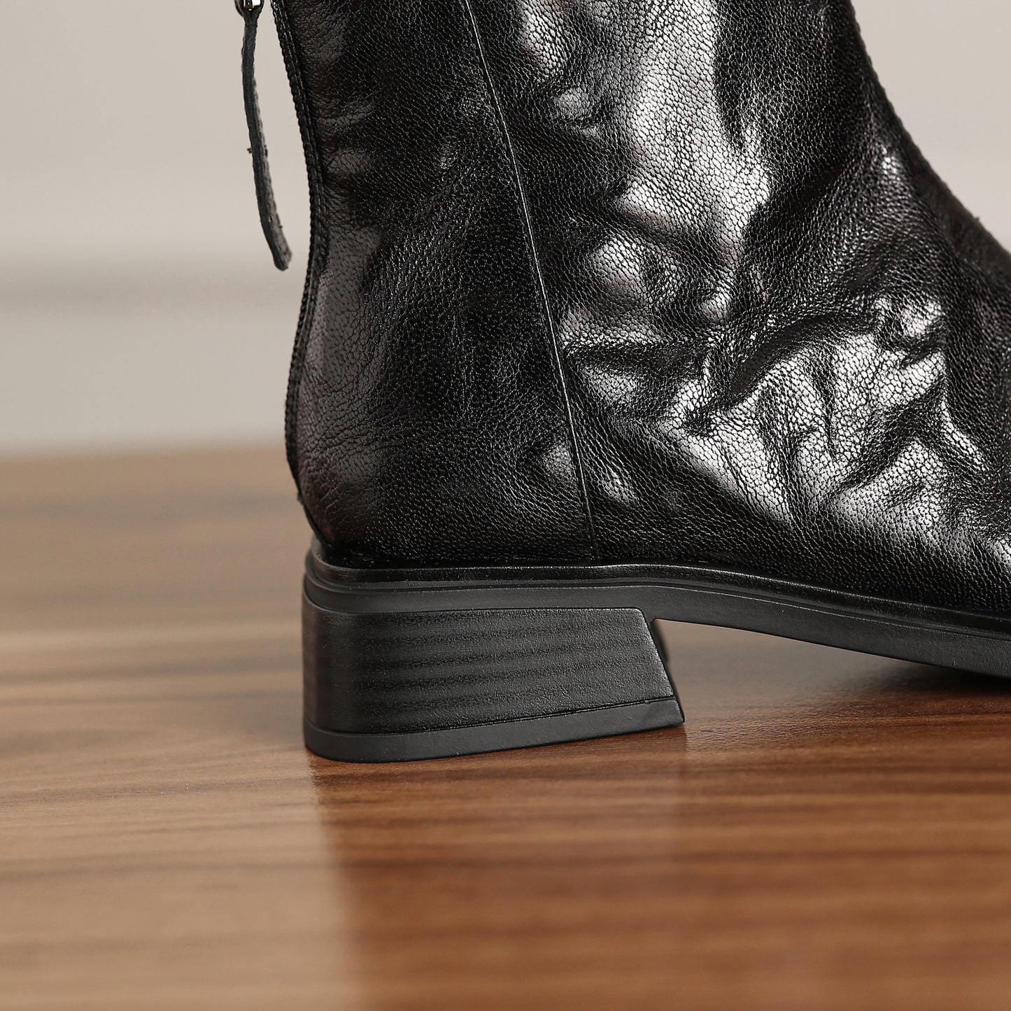 TinaCus Women's Ankle Booties Handmade Genuine Leather Back Zipper Square Toe Stacked Heel Dress Casual