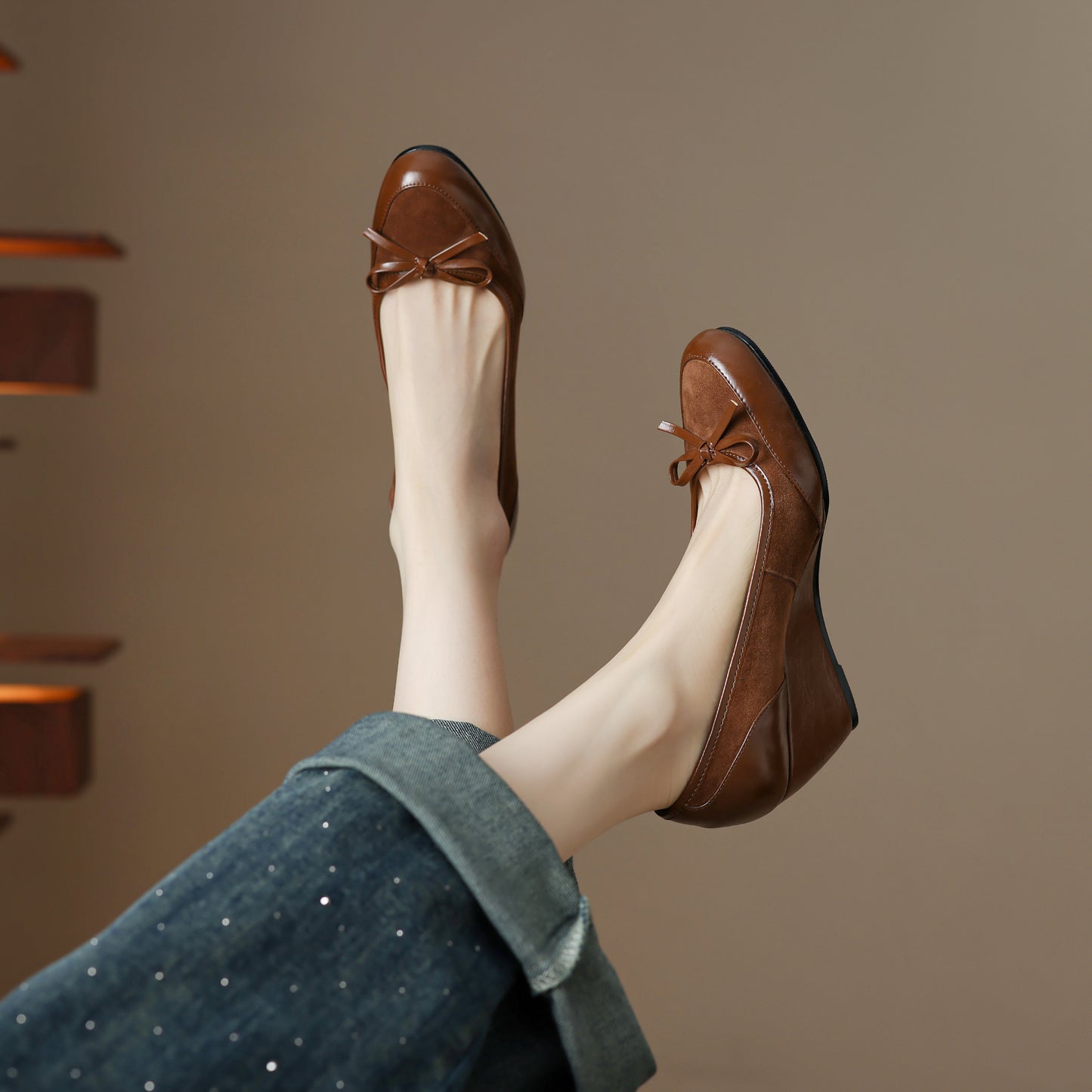 TinaCus Handmade Women's Suede Leather Round Toe Slip On Mid Wedge Heel Pumps Shoes