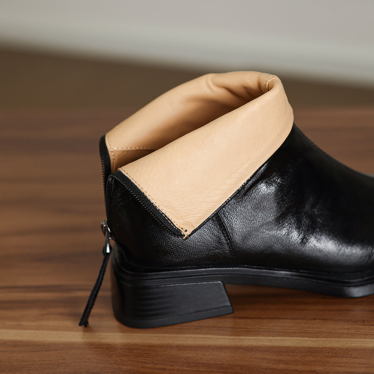 TinaCus Women's Genuine Leather Square Toe Back Zipper Ankle Booties