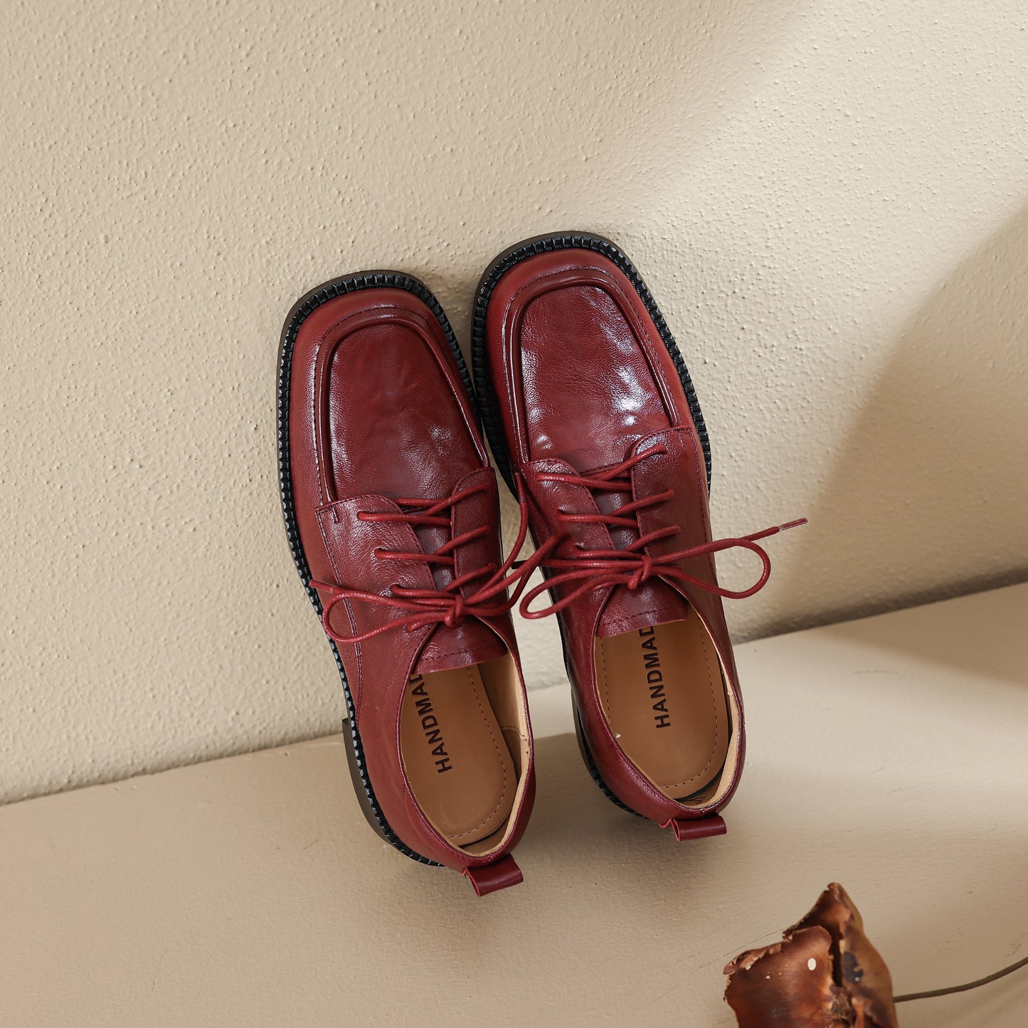 TinaCus Handmade Women's Genuine Leather Lace-Up Square Toe Office Oxford Shoes