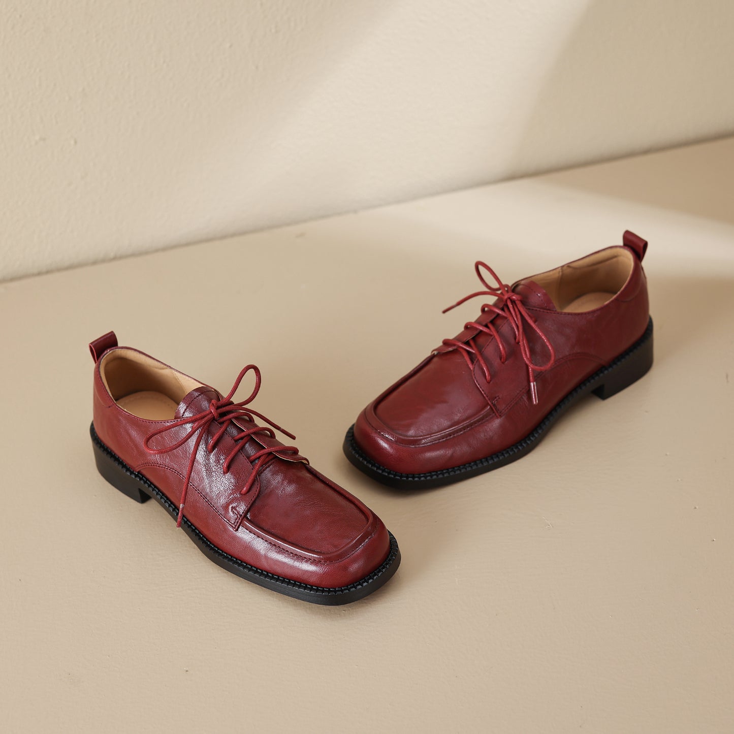 TinaCus Handmade Women's Genuine Leather Lace-Up Square Toe Office Oxford Shoes