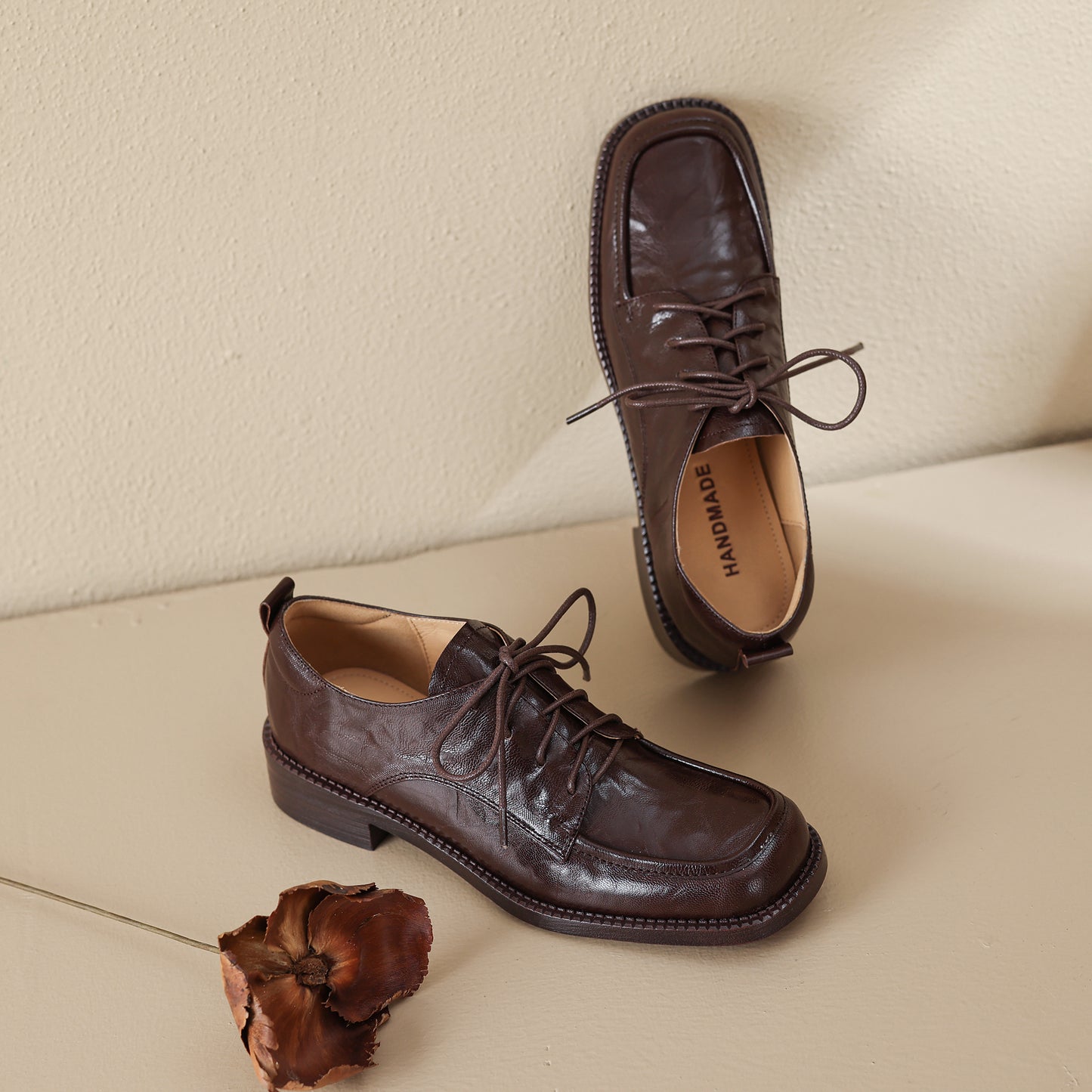 TinaCus Handmade Women's Genuine Leather Lace-Up Square Toe Office Oxford Shoes