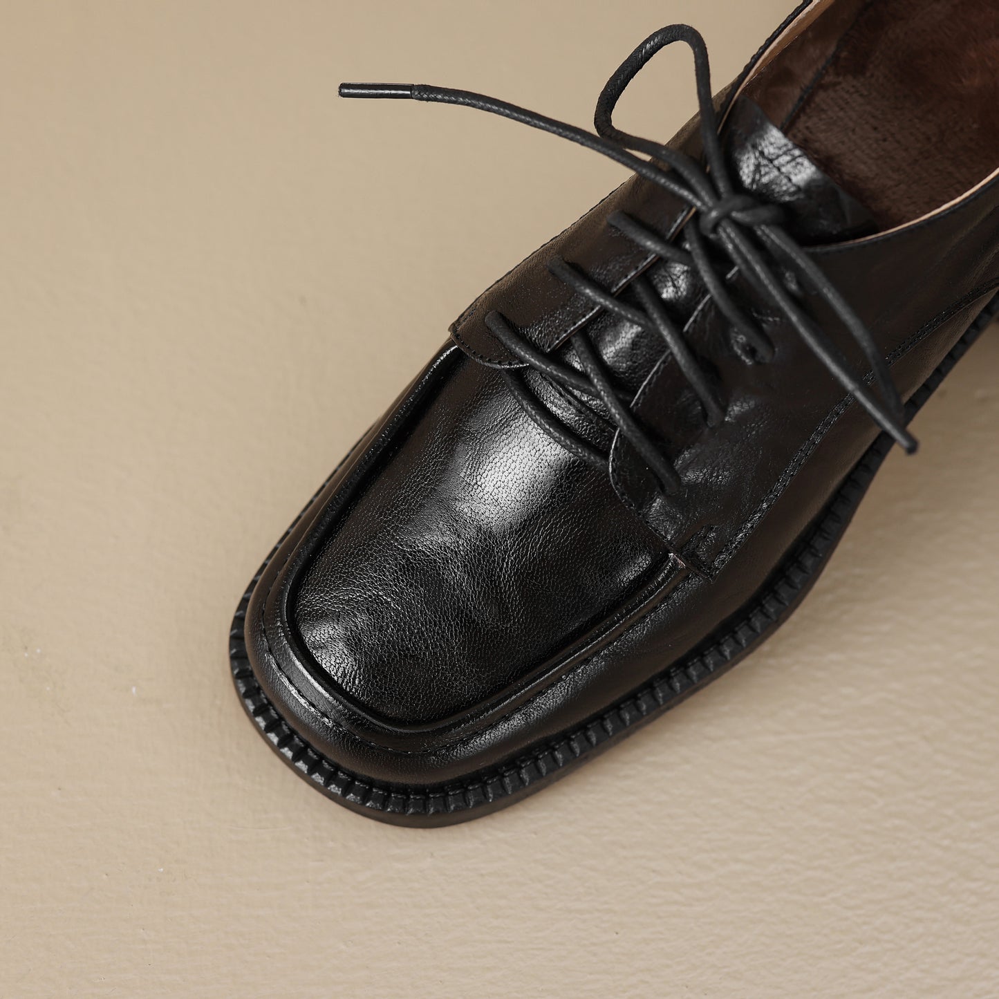 TinaCus Handmade Women's Genuine Leather Lace-Up Square Toe Office Oxford Shoes