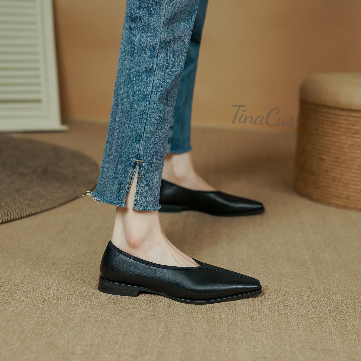 TinaCus Handmade Pointed Toe Genuine Leather Comfortable Slip On Women's Flat Shoes