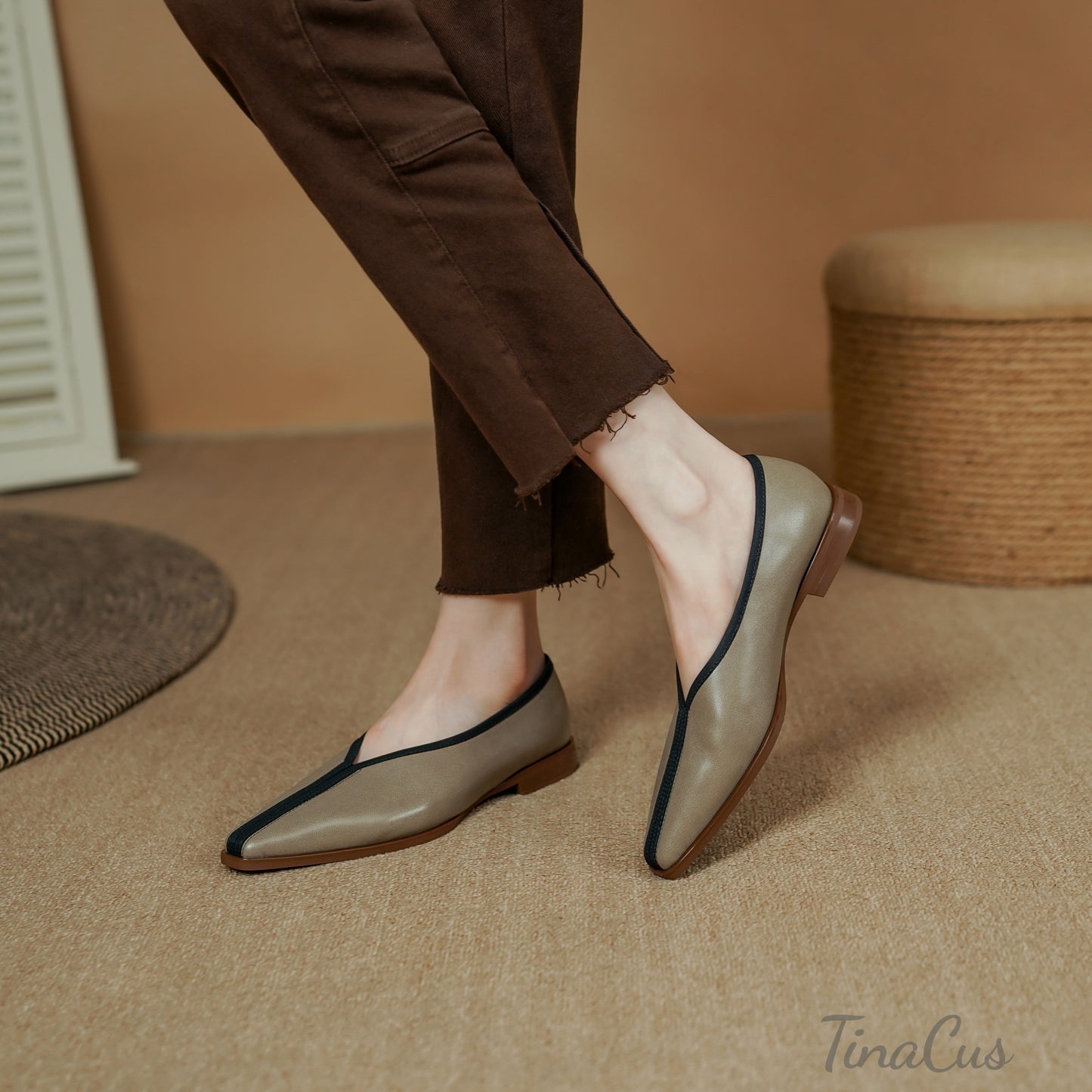 TinaCus Handmade Pointed Toe Genuine Leather Comfortable Slip On Women's Flat Shoes