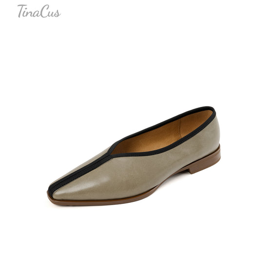 TinaCus Handmade Pointed Toe Genuine Leather Comfortable Slip On Women's Flat Shoes