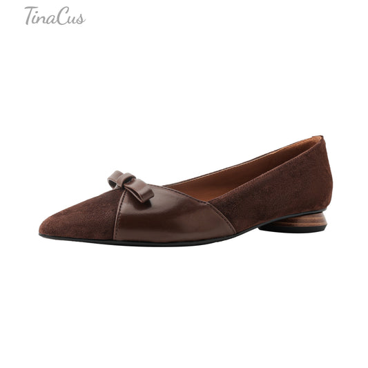 TinaCus Women's Pointed Toe Genuine & Suede Leather Handmade Bowtie Slip On Casual Dress Flats