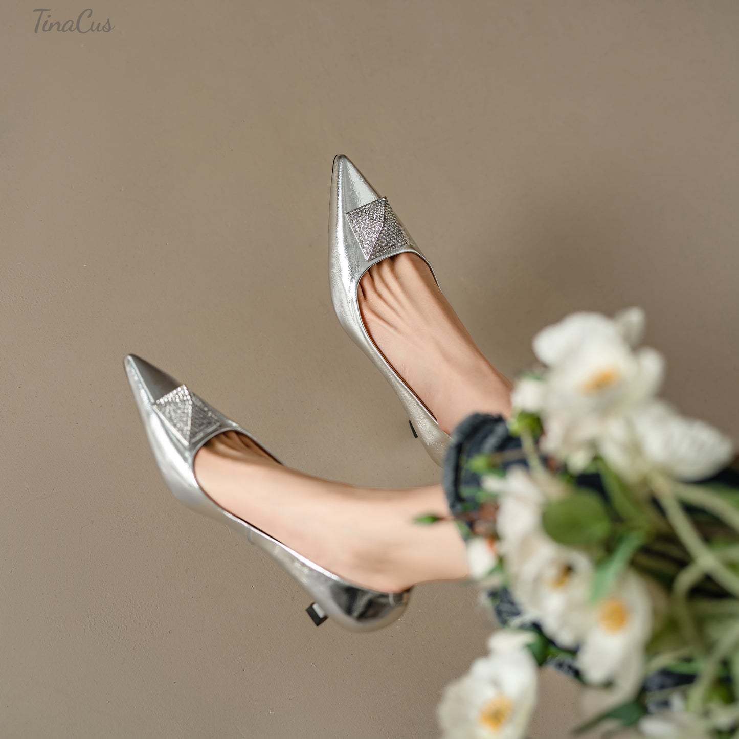 TinaCus Genuine Leather Women's Pointed Toe Handmade Kitten Heels Slip On Dress Pumps Shoes