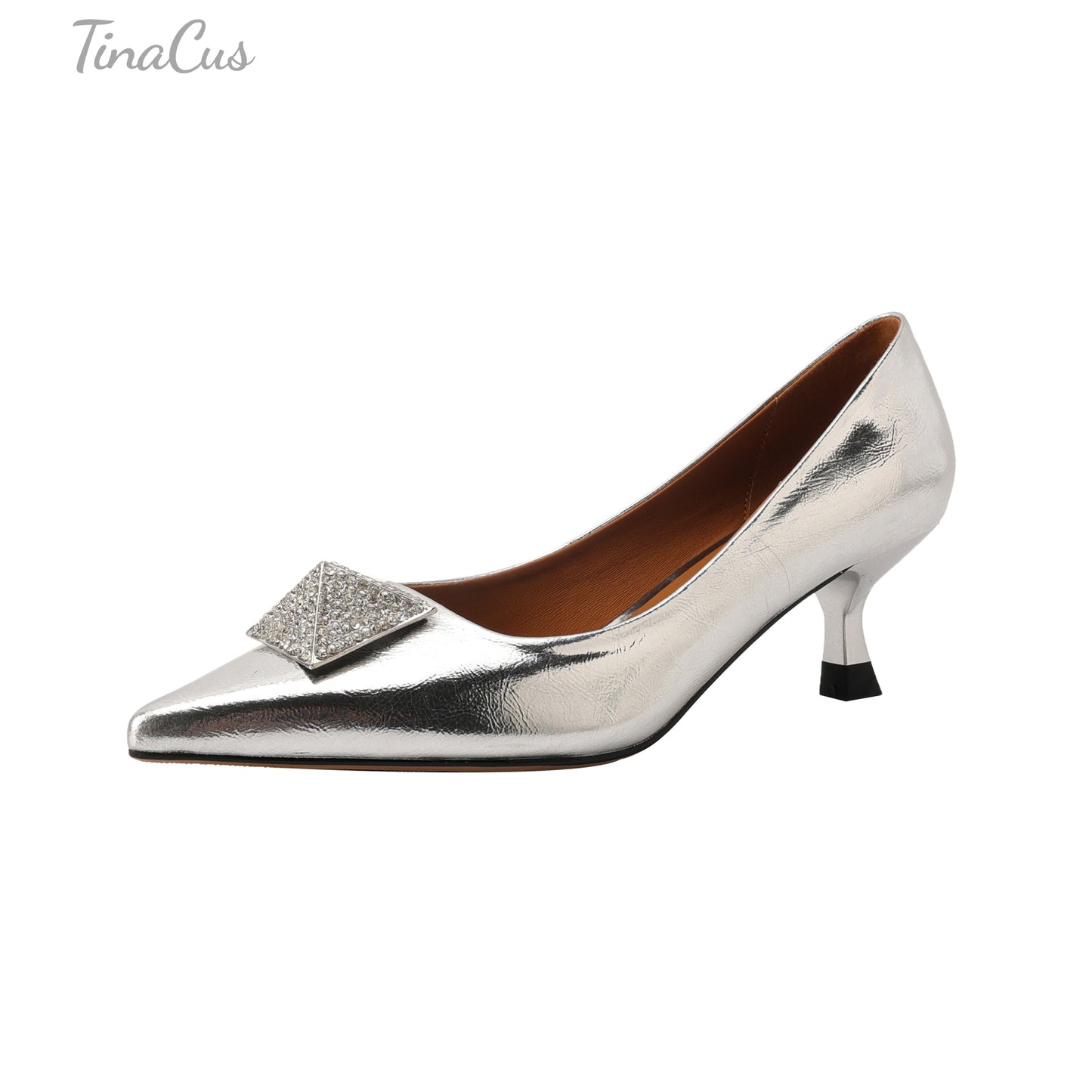 TinaCus Genuine Leather Women's Pointed Toe Handmade Kitten Heels Slip On Dress Pumps Shoes