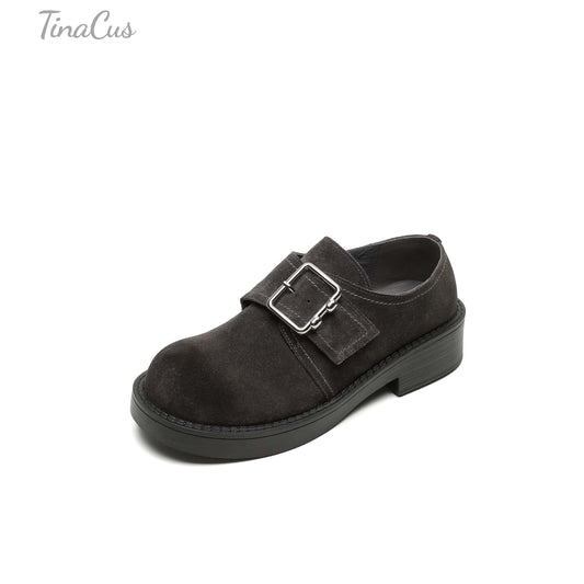 TinaCus Handmade Women's Suede Leather Monk Buckle Round Toe Loafer Shoes