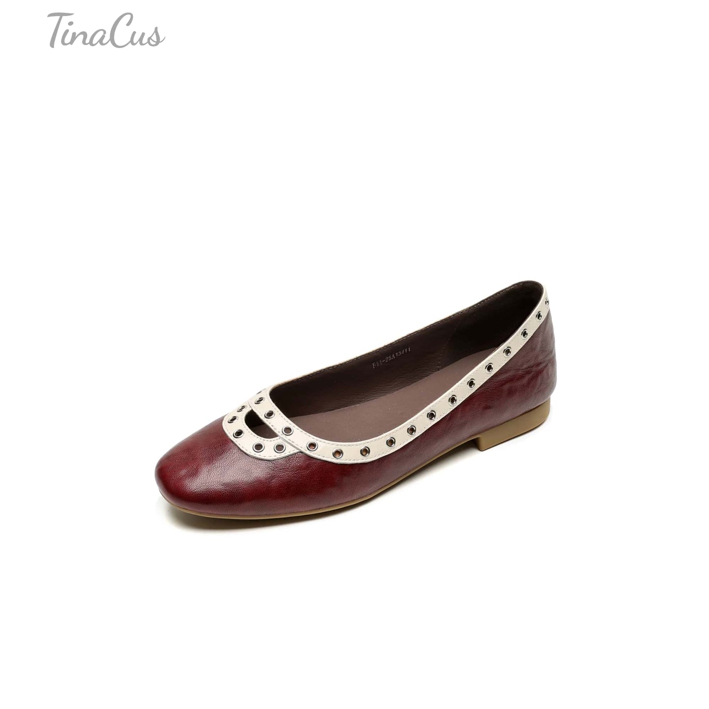 TinaCus Handmade Women's Genuine Leather Slip On Perforated Round Toe Dress Ballet Flat