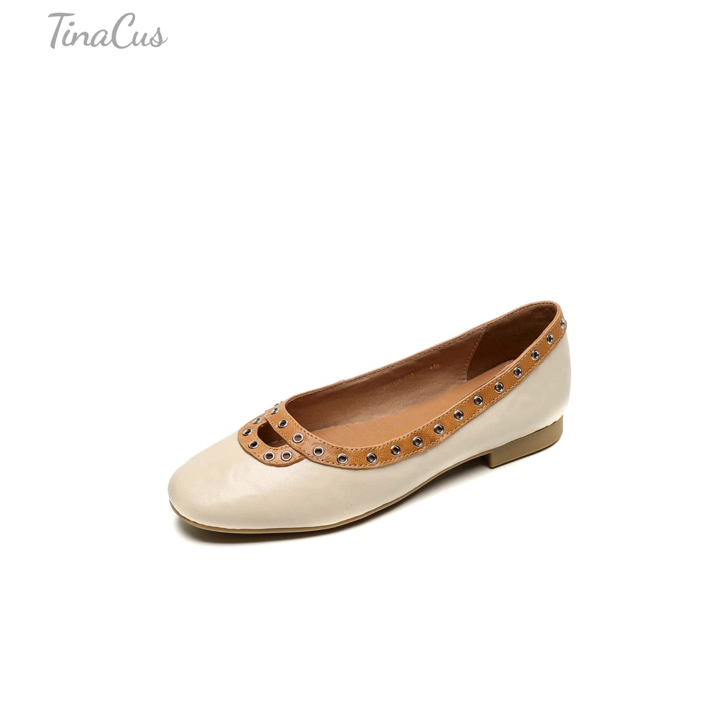 TinaCus Handmade Women's Genuine Leather Slip On Perforated Round Toe Dress Ballet Flat