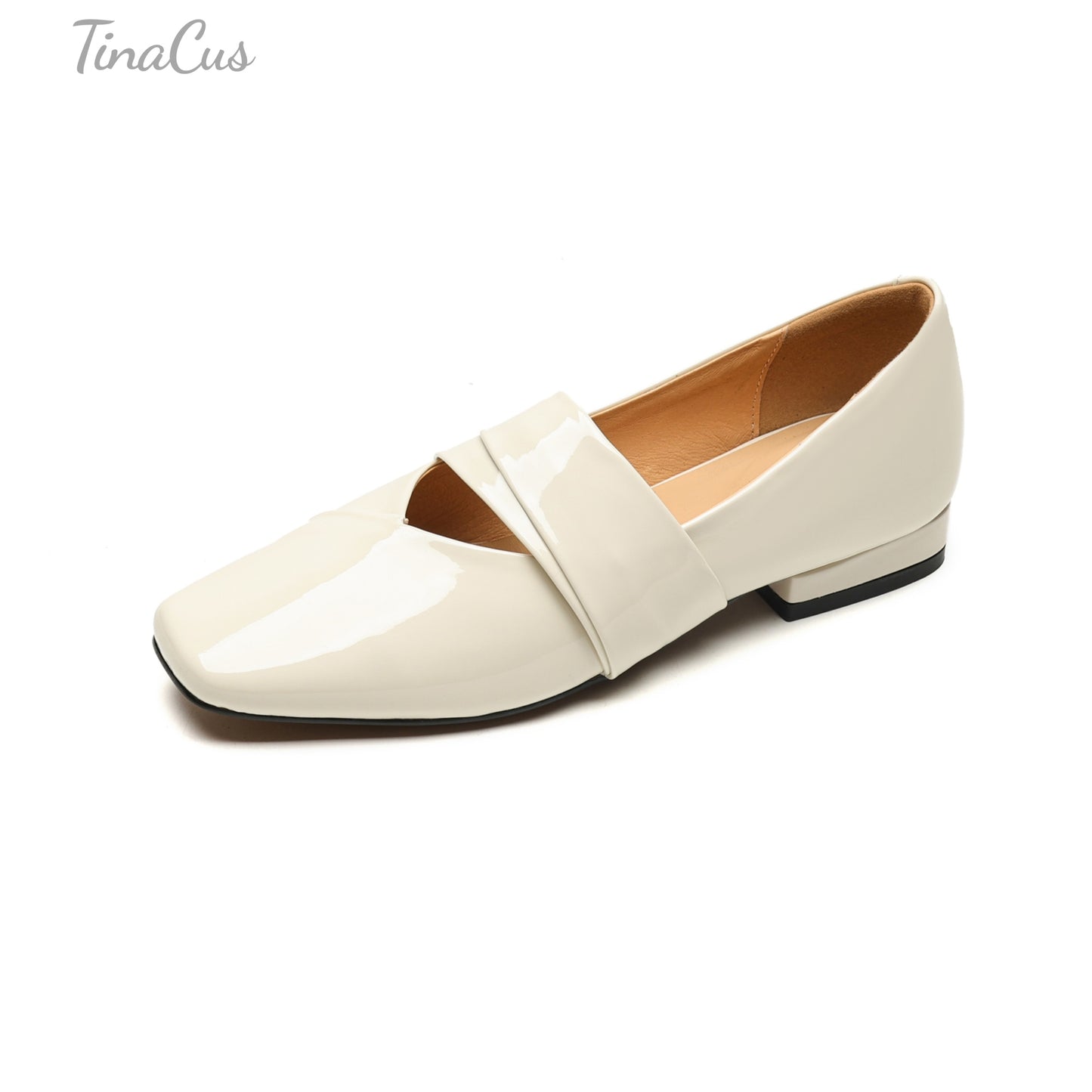 TinaCus Glossy Patent Leather Handmade Square Toe Women's Casual Flat Shoes