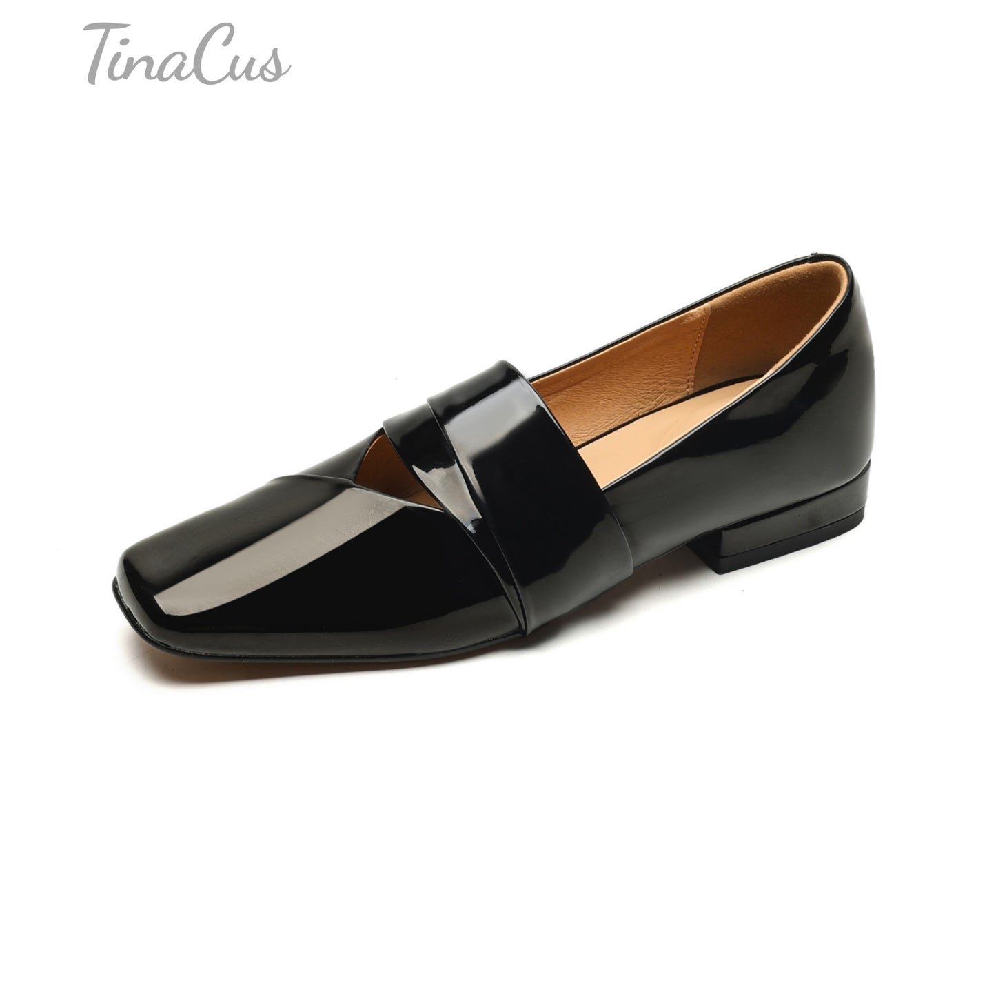 TinaCus Glossy Patent Leather Handmade Square Toe Women's Casual Flat Shoes
