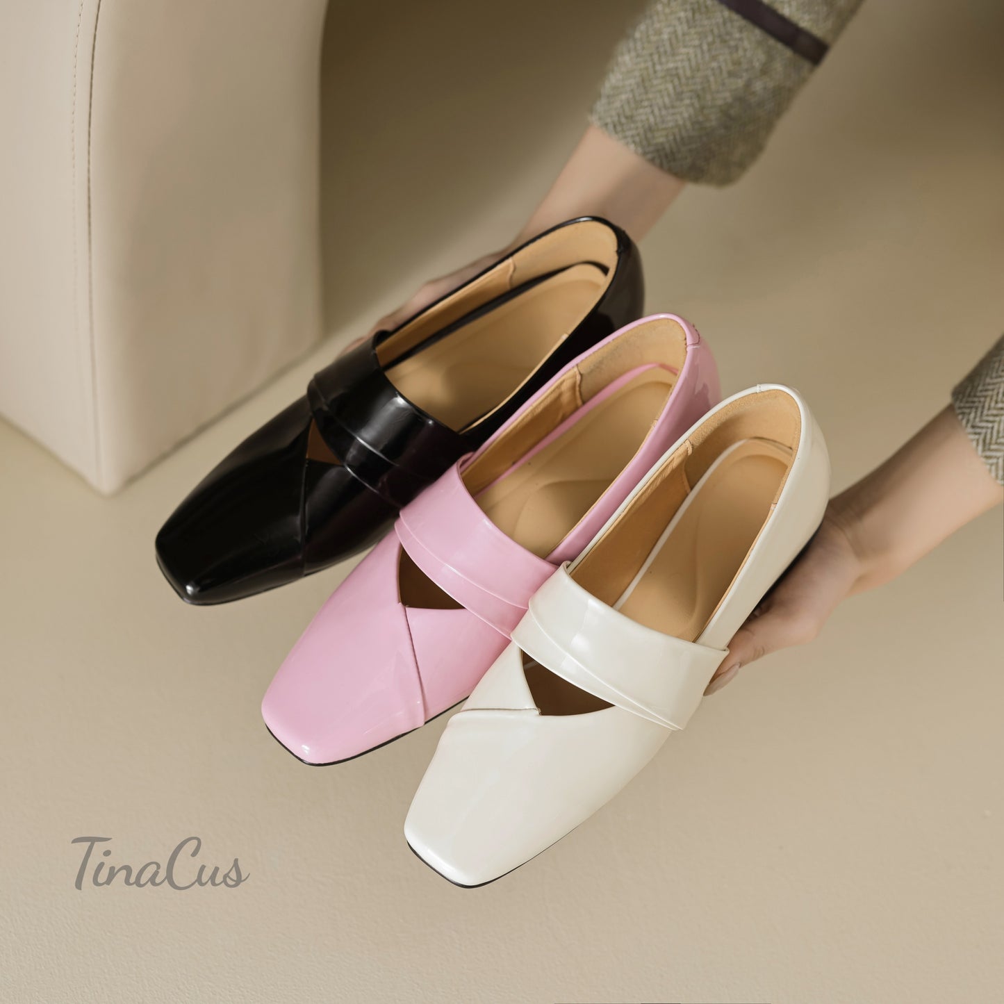 TinaCus Glossy Patent Leather Handmade Square Toe Women's Casual Flat Shoes