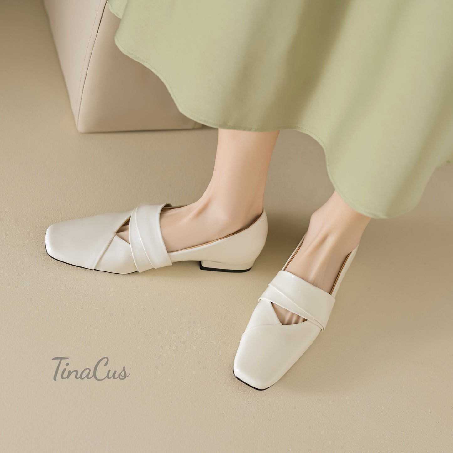 TinaCus Glossy Patent Leather Handmade Square Toe Women's Casual Flat Shoes