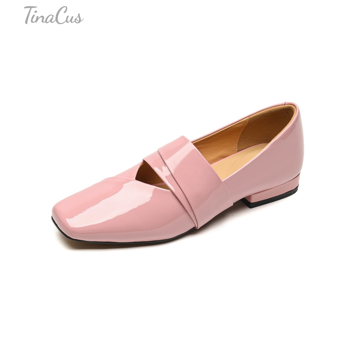 TinaCus Glossy Patent Leather Handmade Square Toe Women's Casual Flat Shoes