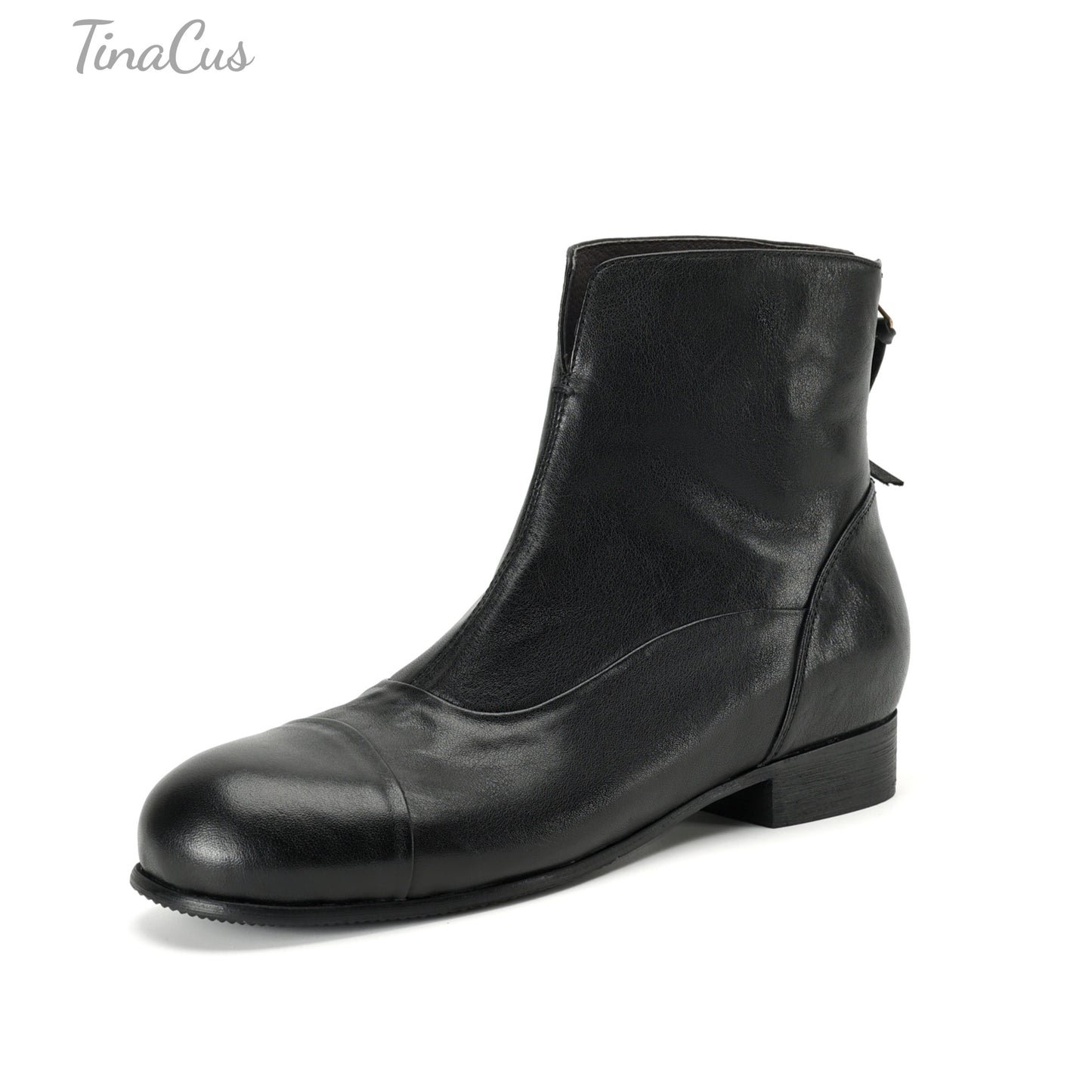 TinaCus Women's Casual Flat Ankle Boots Genuine Leather Handmade Round Toe Zip up Booties