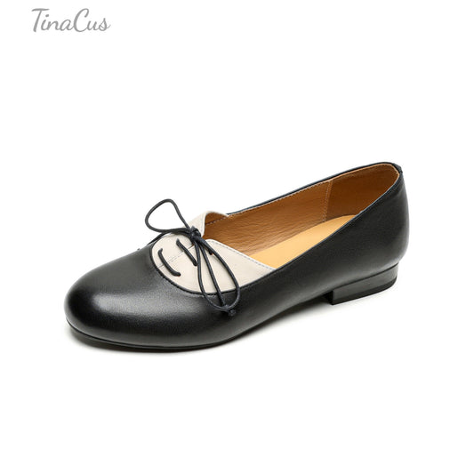 TinaCus Round Toe Women's Lace-up Genuine Leather Handmade Multi-Color Design Flat Shoes