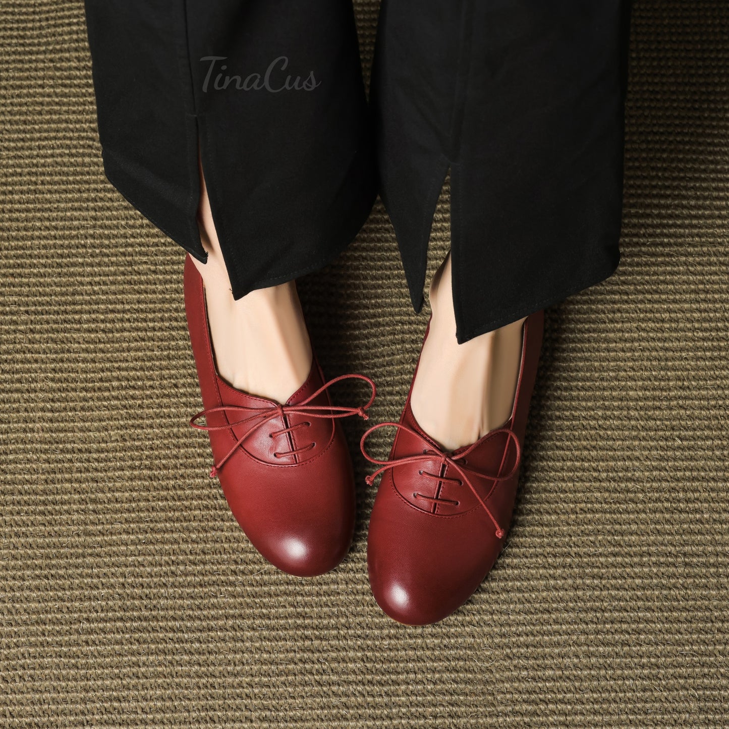 TinaCus Round Toe Women's Lace-up Genuine Leather Handmade Multi-Color Design Flat Shoes