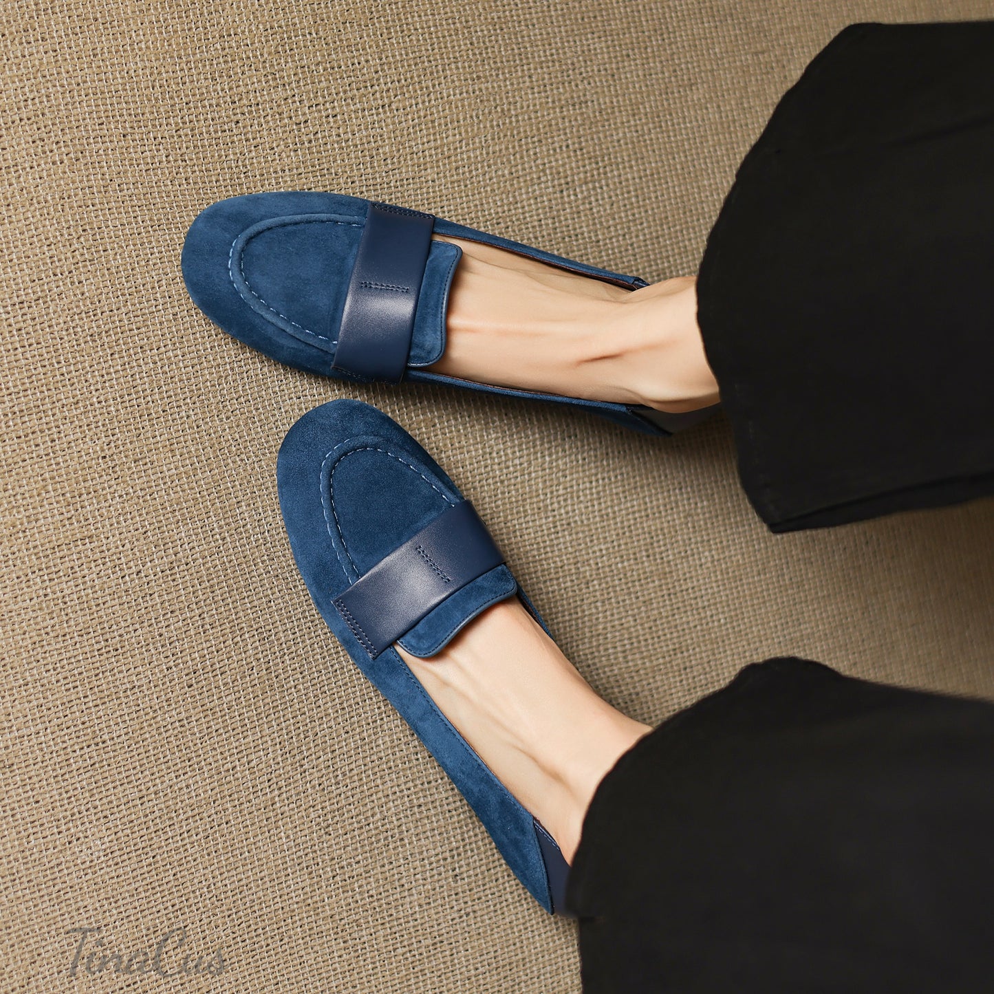 TinaCus Suede & Genuine Leather Handmade Round Toe Comfortable Women's Slip on Flat Shoes
