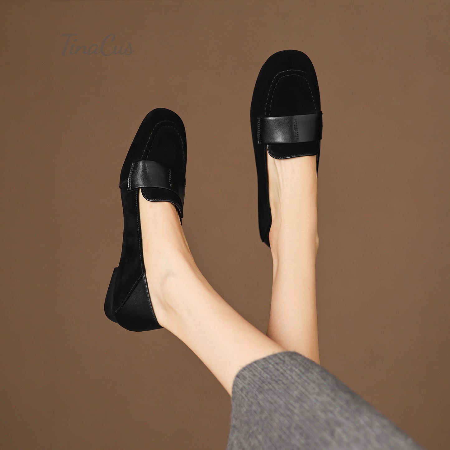 TinaCus Suede & Genuine Leather Handmade Round Toe Comfortable Women's Slip on Flat Shoes