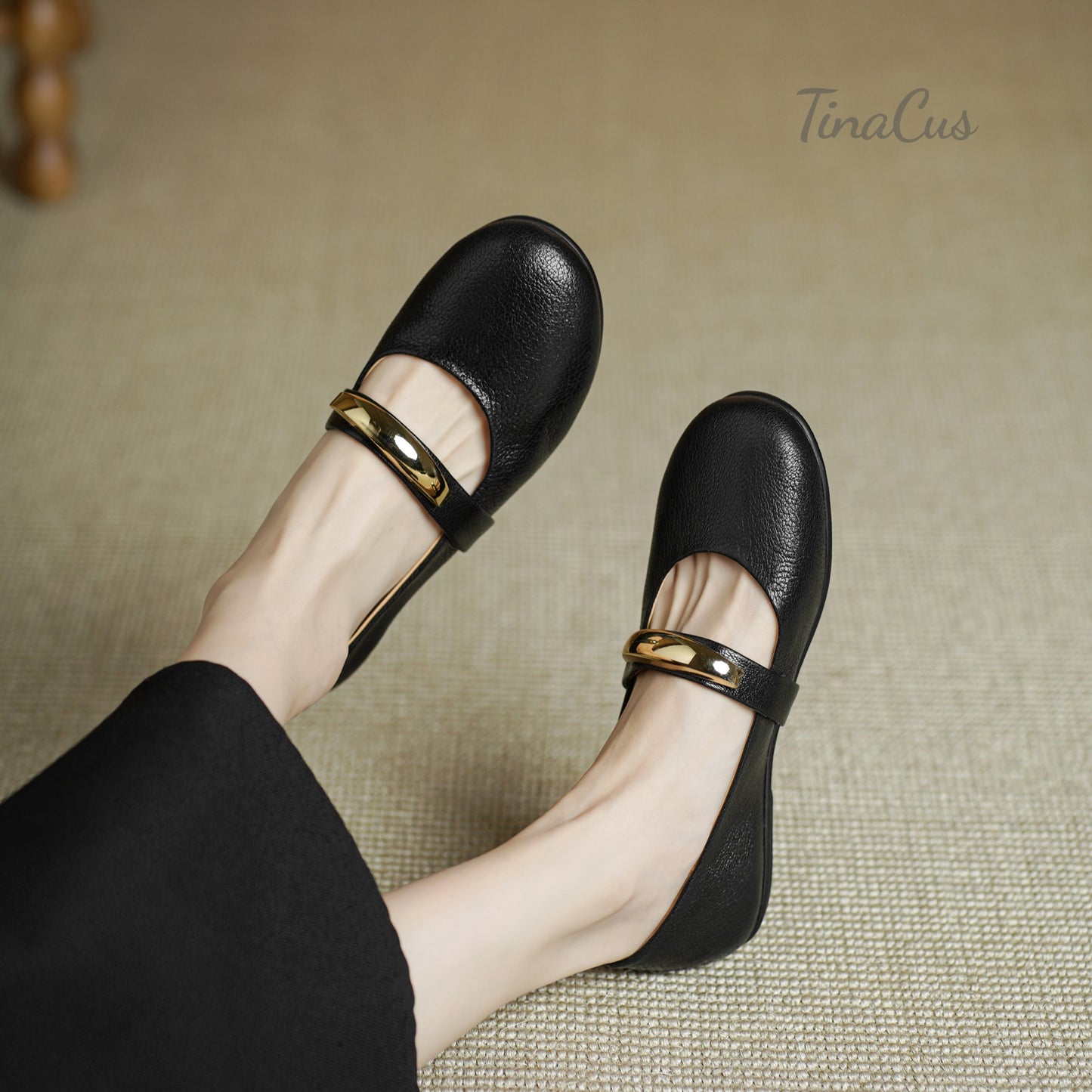 TinaCus Genuine Leather Women's Round Toe Slip on Cute Mary Jane Shoes Comfortable Flats