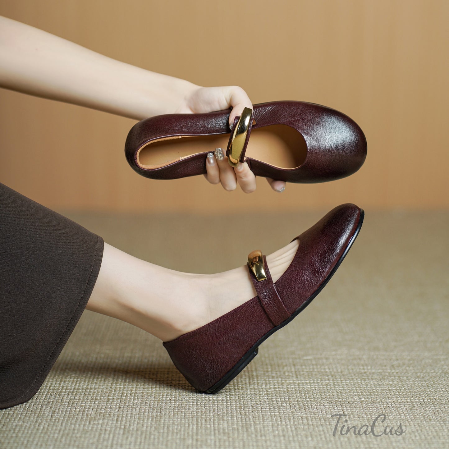 TinaCus Genuine Leather Women's Round Toe Slip on Cute Mary Jane Shoes Comfortable Flats