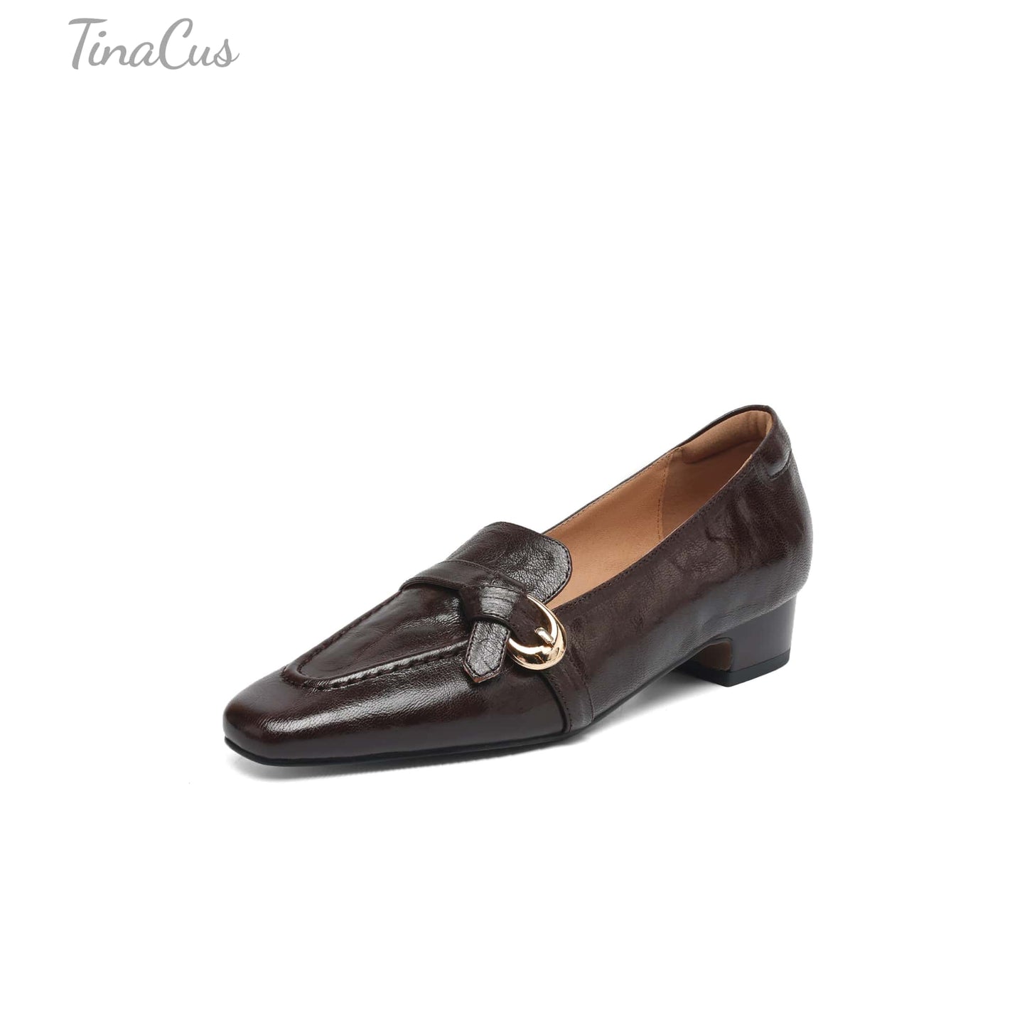 TinaCus Handmade Women's Genuine Leather Closed Toe Slip-on Office Loafer Shoes with Decor Buckle