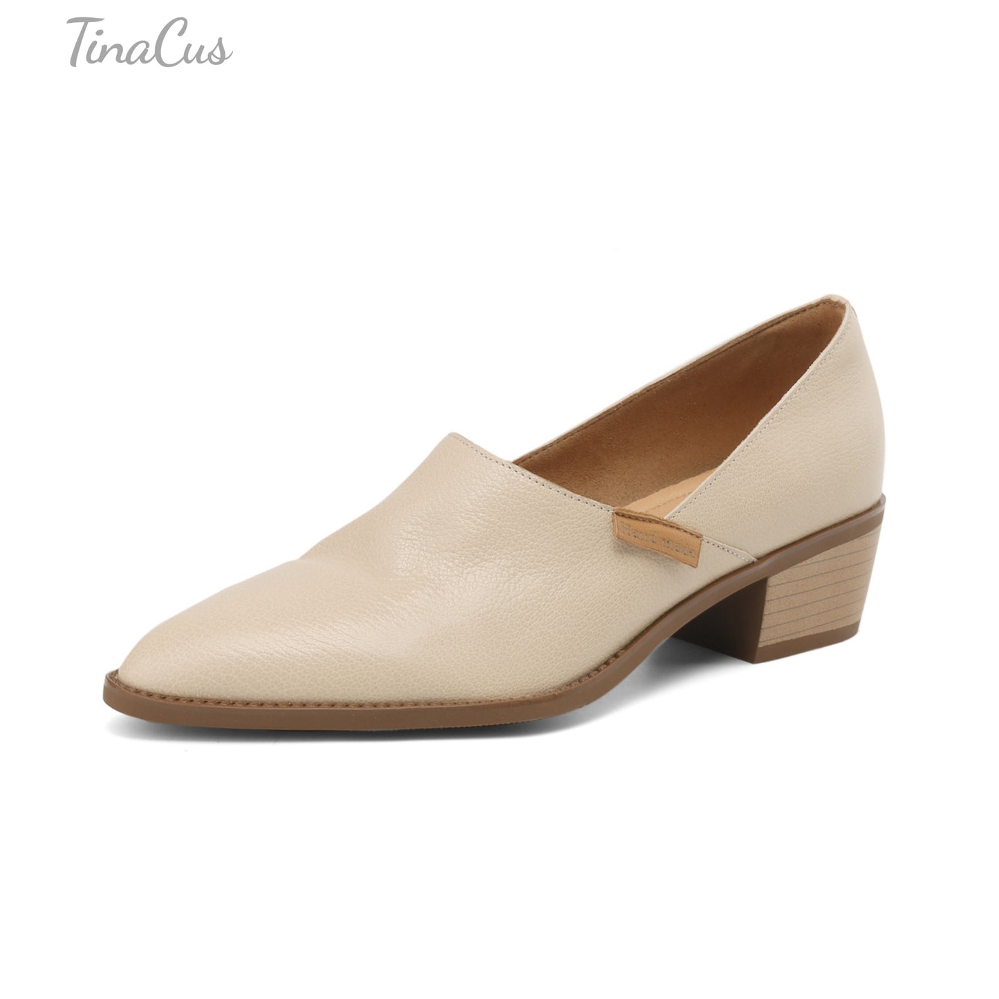 TinaCus Soft Genuine Leather Handmade Chunky Heels Women's Slip On Pointed Toe Loafers Shoes