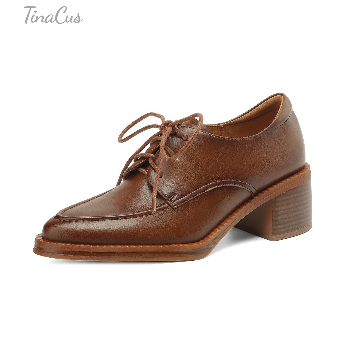 TinaCus Genuine Leather Women's Pointed Toe Handmade Selftie Chunky Heels Trendy Oxford Shoes