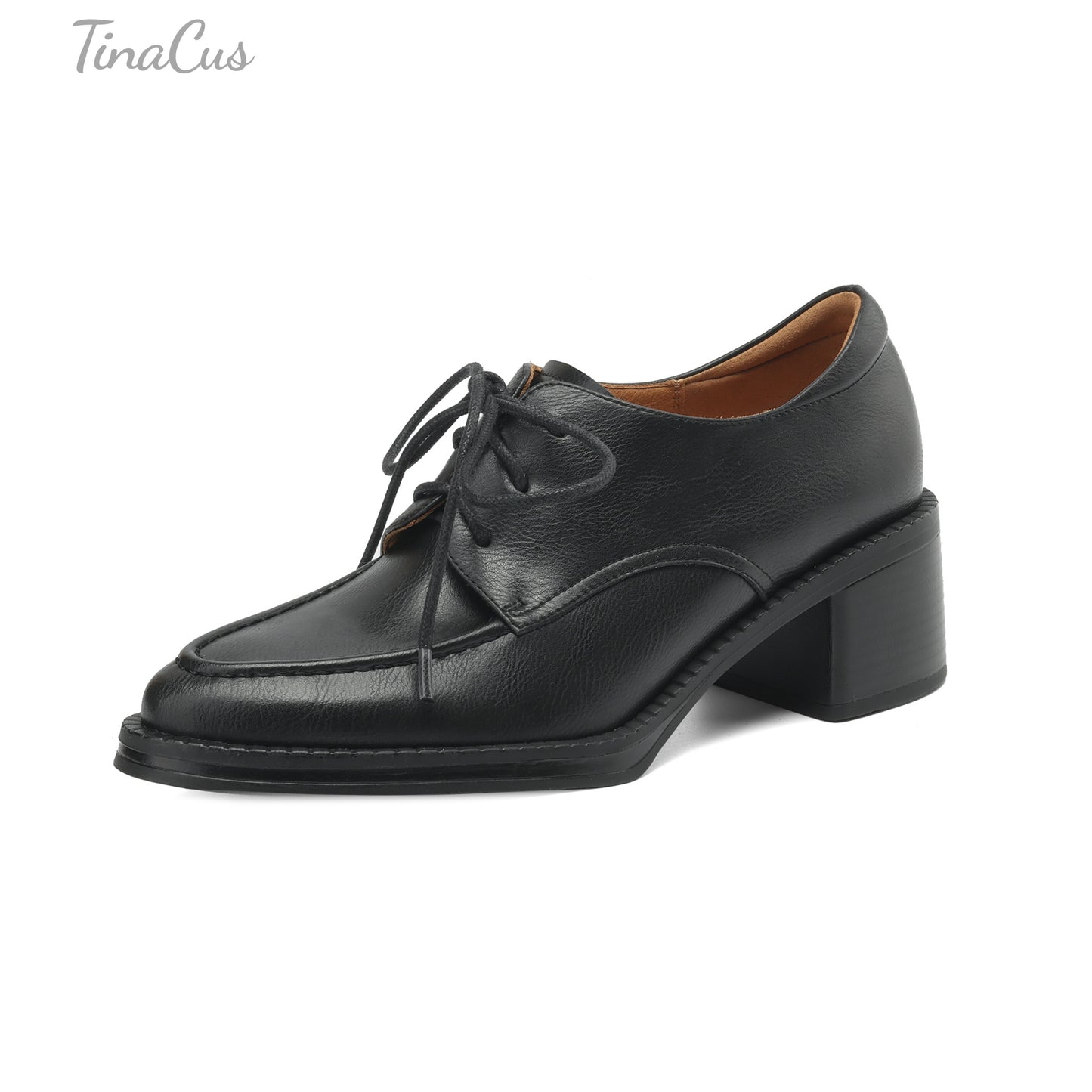 TinaCus Genuine Leather Women's Pointed Toe Handmade Selftie Chunky Heels Trendy Oxford Shoes