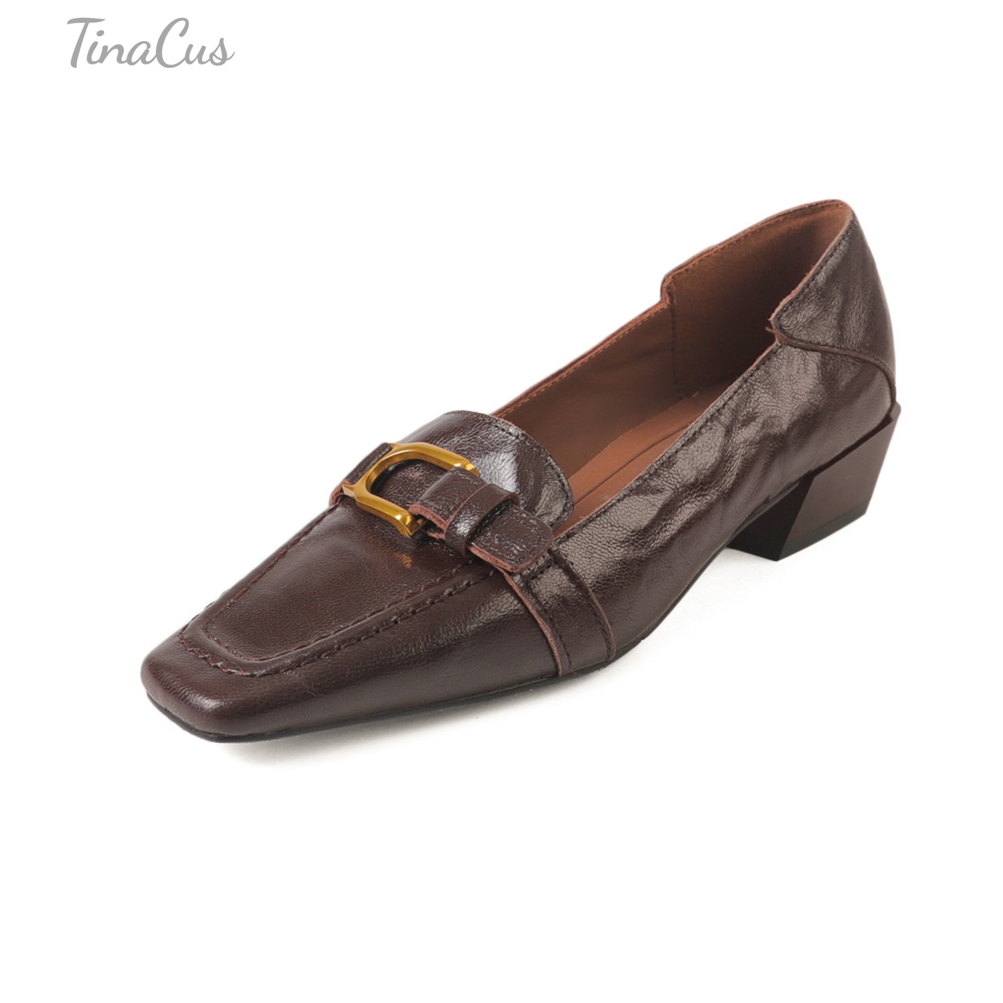 TinaCus Women's Square Toe Genuine Leather Handmade Low Heels Slip on Casual Loafers Shoes