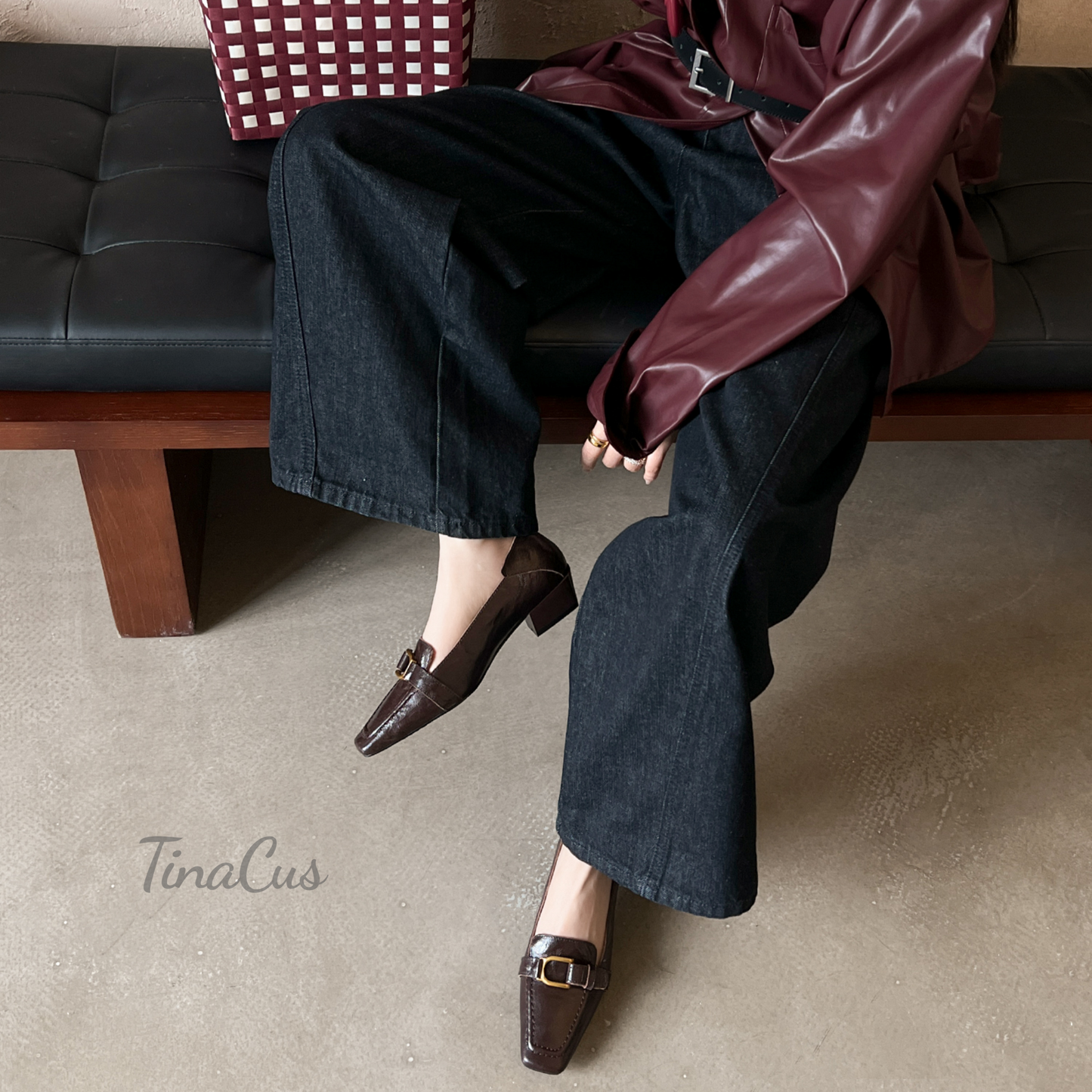 TinaCus Women's Square Toe Genuine Leather Handmade Low Heels Slip on Casual Loafers Shoes