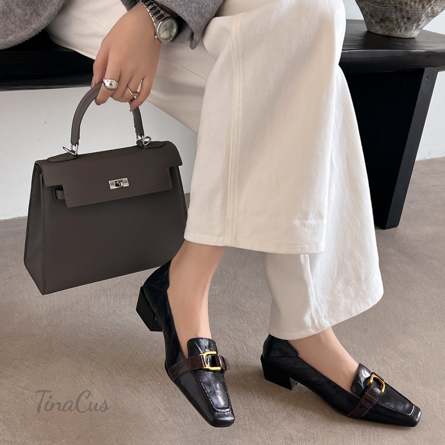 TinaCus Women's Square Toe Genuine Leather Handmade Low Heels Slip on Casual Loafers Shoes