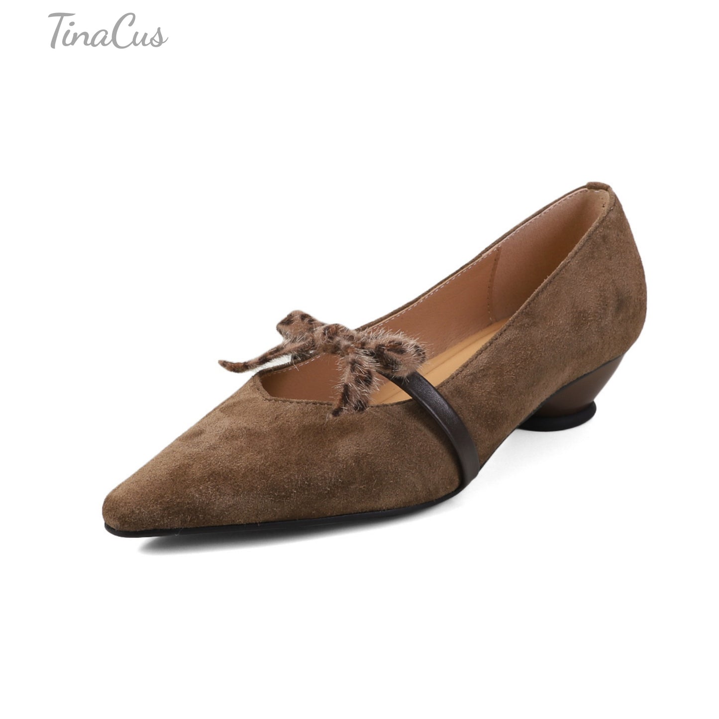 TinaCus Women's Pointed Toe Suede Leather Handmade Bowknot Low Heels Cute Loafers Shoes
