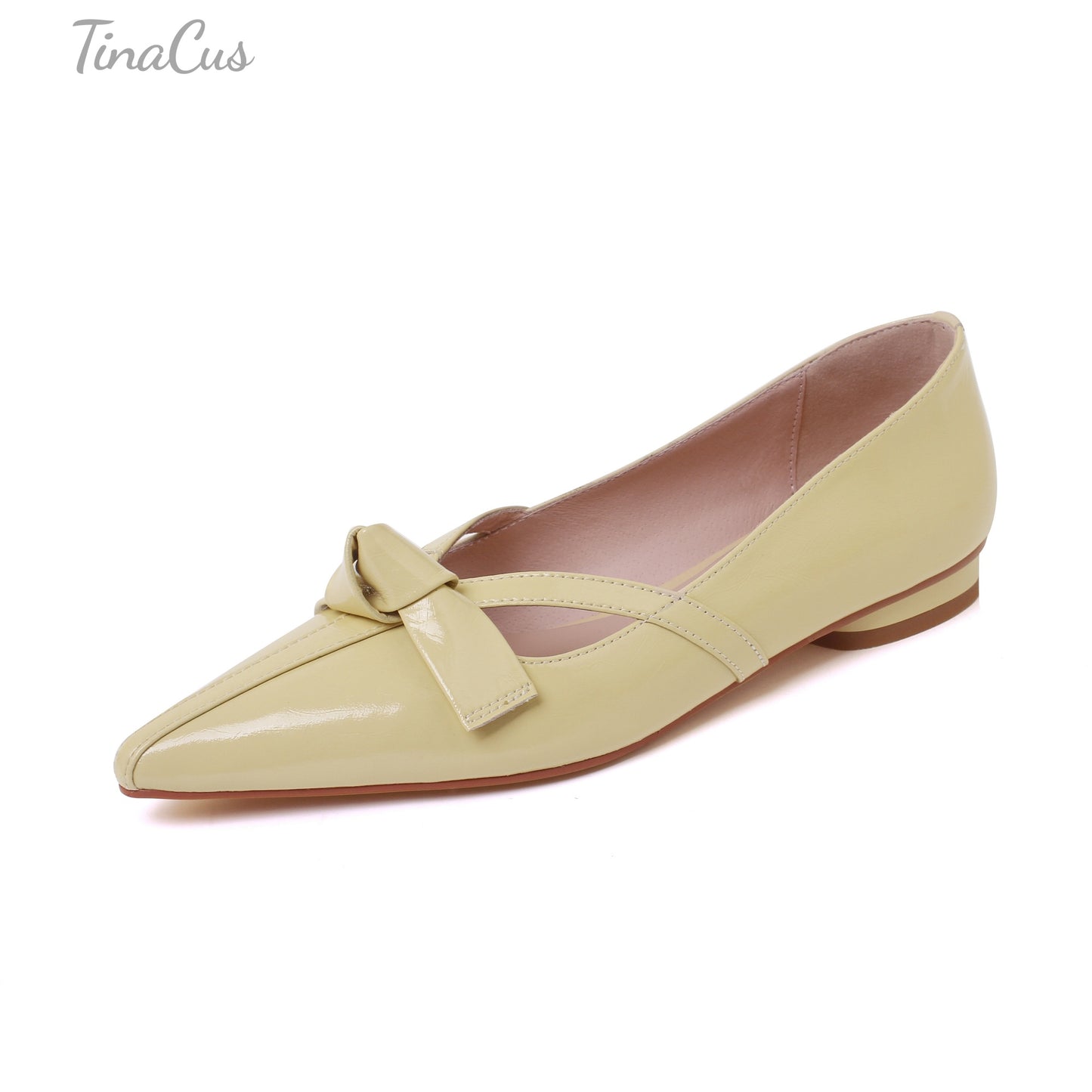 TinaCus Pointed Toe Genuine Leather Handmade Knot Slip On Women's Cute Flat Shoes